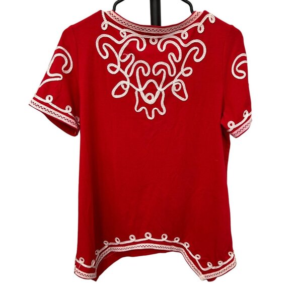Objects DArt Embroidered Red Short Sleeve Boho Tunic Top Sz S - Picture 2 of 8